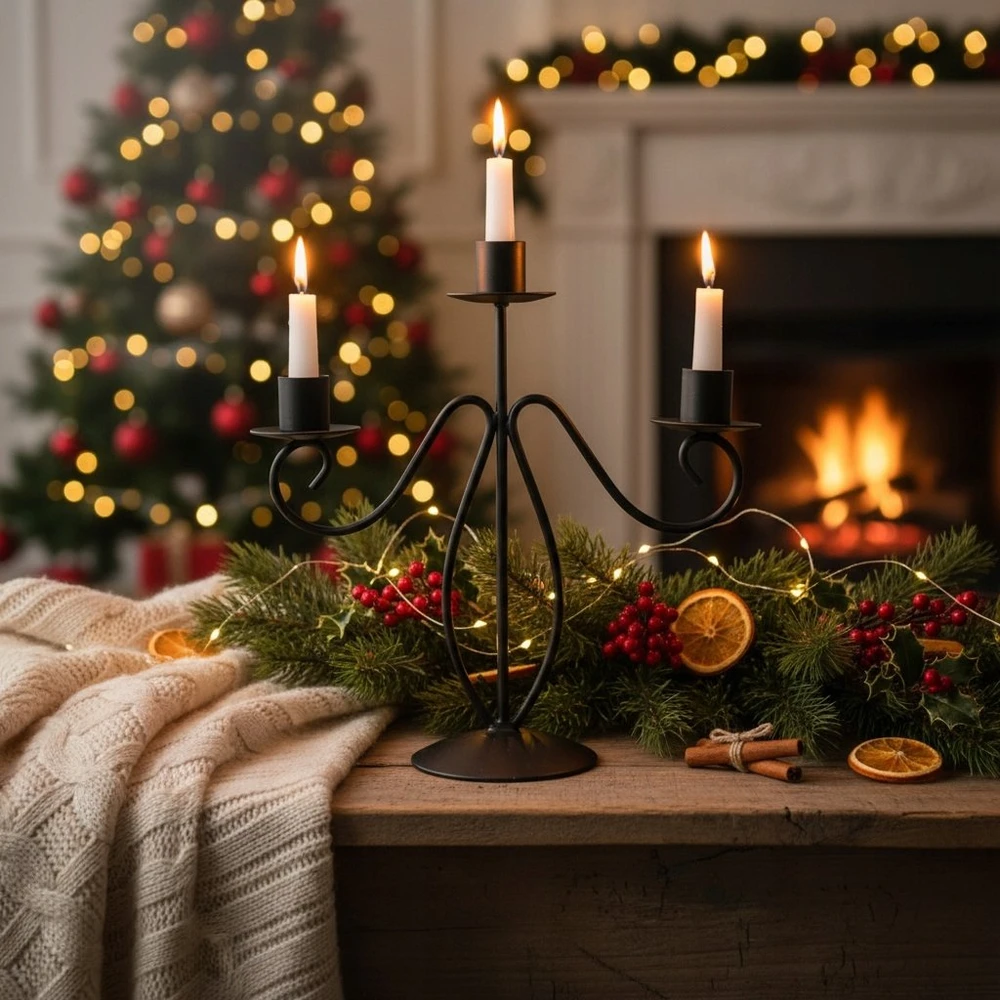 Home Styling Collection Metalinė žvakidė 3-aims Juoda Moderni dekoracija