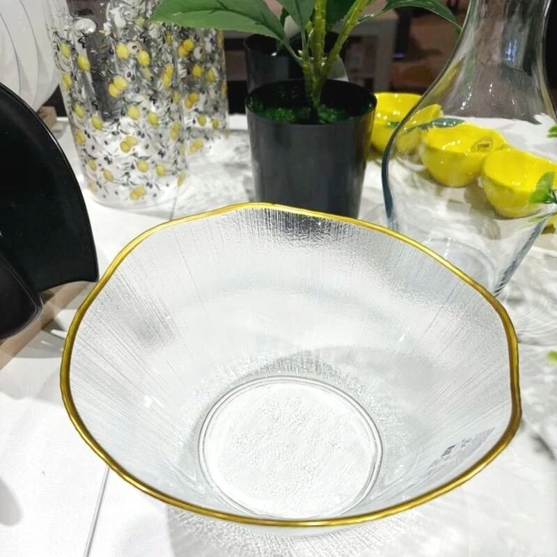 Home Styling Collection Glasschale Salatschüssel Salatschale Snackschale Obstschale Schüssel aus Glas Gold 27 cm 2,8 L
