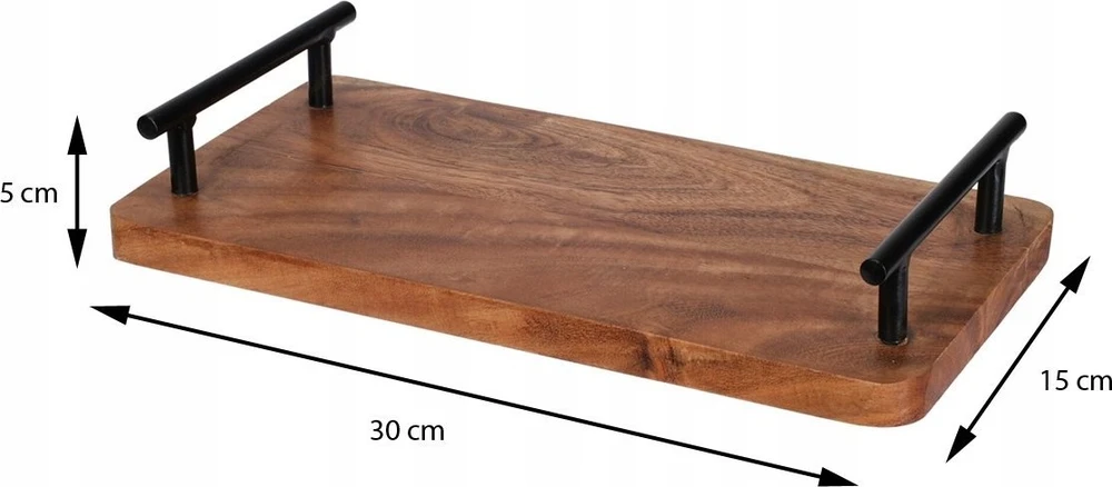 Home Styling Collection Dabar Tacas - Medinis padėklas 30x15,5 cm su metaliniais rankenomis