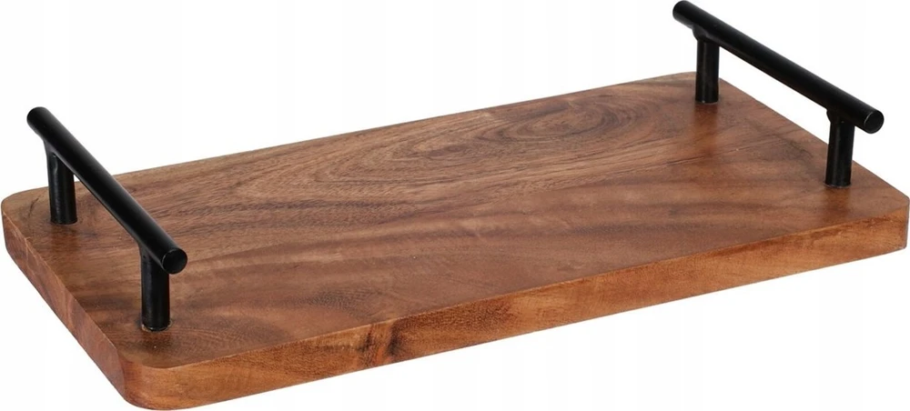 Home Styling Collection Dabar Tacas - Medinis padėklas 30x15,5 cm su metaliniais rankenomis