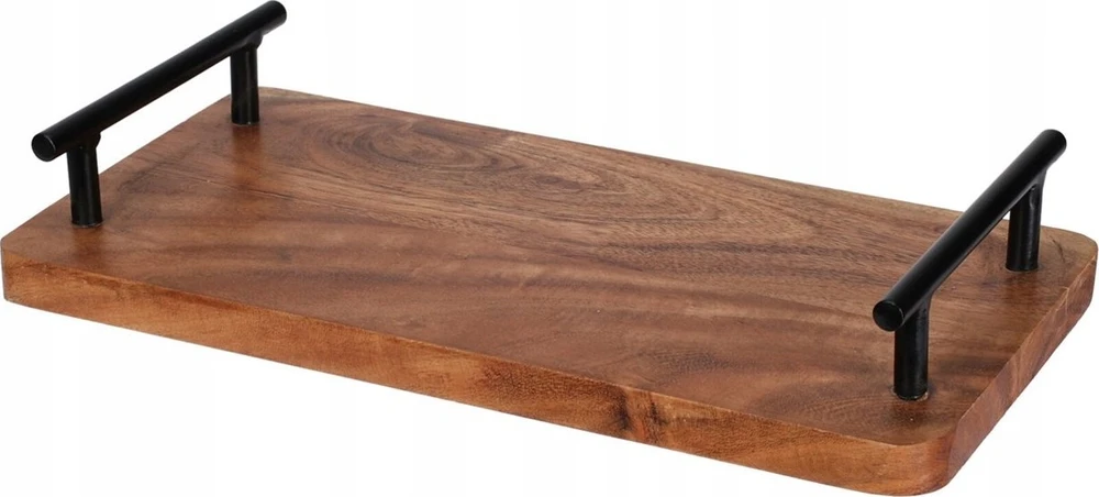 Home Styling Collection Dabar Tacas - Medinis padėklas 30x15,5 cm su metaliniais rankenomis