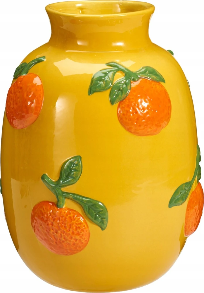 Home Styling Collection Oranžinė gėlių vaza su oranžiniu raštu GORT, Ø 17 x 25 cm, geltona