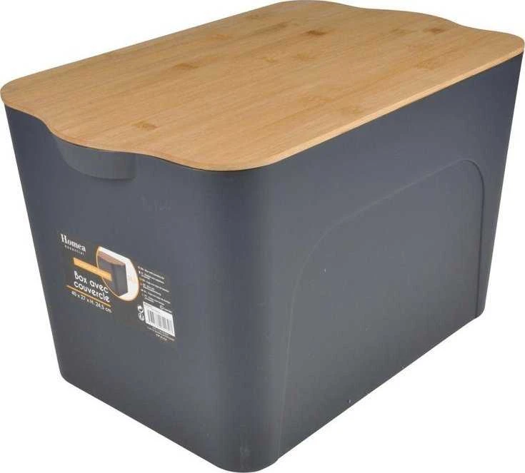 Homea Plastikinė dėžė su bambukiniu dangteliu, 26 l