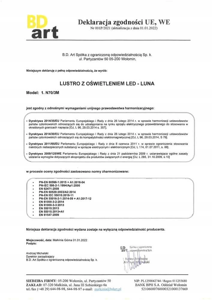 Lustro Homede MIRROR ENLIGHTED LED LUNA 50X70CM