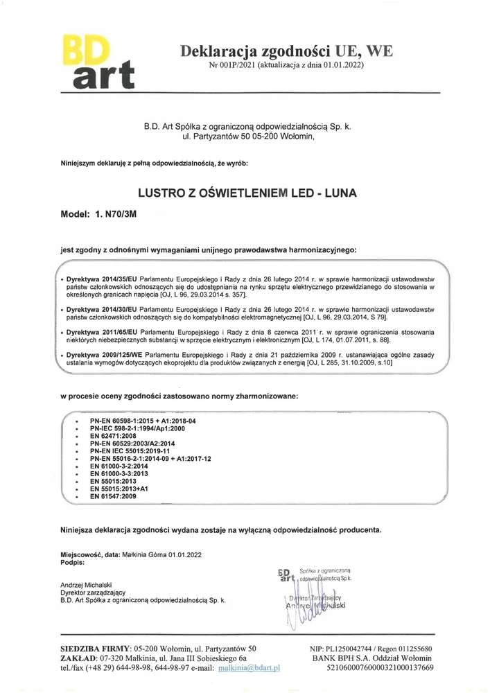 Lustro Homede MIRROR ENLIGHTED LED LUNA 50X70CM