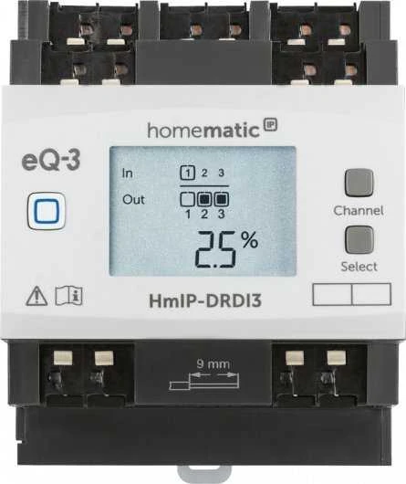 „HomeMatic IP“ pritemdymo pavara, montuojama ant DIN bėgelio – 3 padėčių
