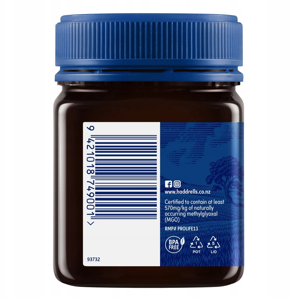 Honey New Zealand Haddrells Manuka medus UMF16+ MGO570+ 250g