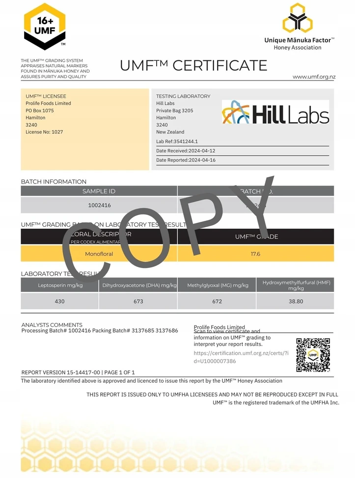 Honey New Zealand Haddrells Manuka medus UMF16+ MGO570+ 250g