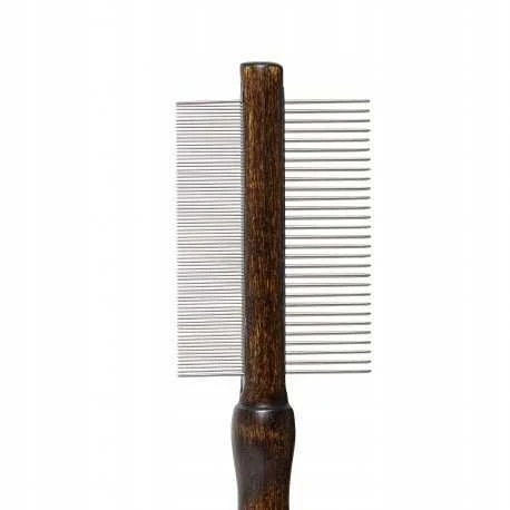 Honeywell Išskirtinis dvipusis šepetys gyvūnams, buko medžio rankena, metaliniai dantukai, 29/78 smeigtukai, išm. 5,4x18,9 cm