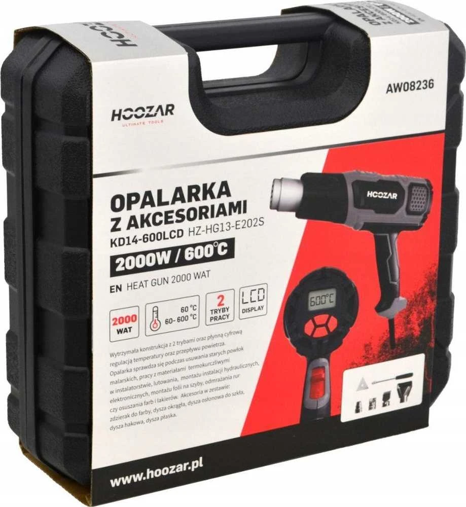 HOOZAR 2000 W karšto oro pistoletas su reguliavimu, priedais ir LCD ekranu