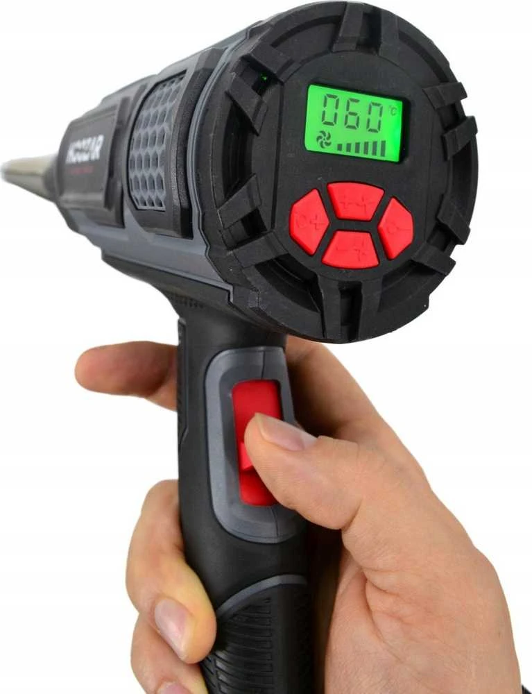 HOOZAR 2000 W karšto oro pistoletas su reguliavimu, priedais ir LCD ekranu