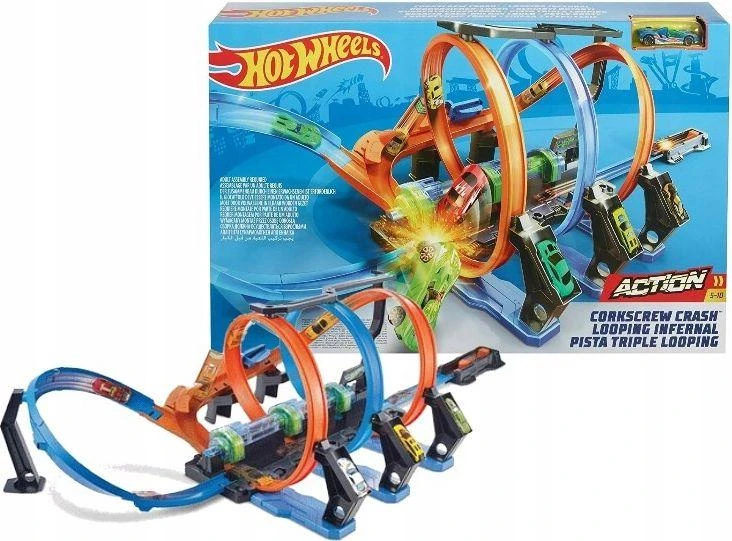 Hot Wheels Action Corkscrew Crash FTB65 lenktynių trasa su avarijų efektu