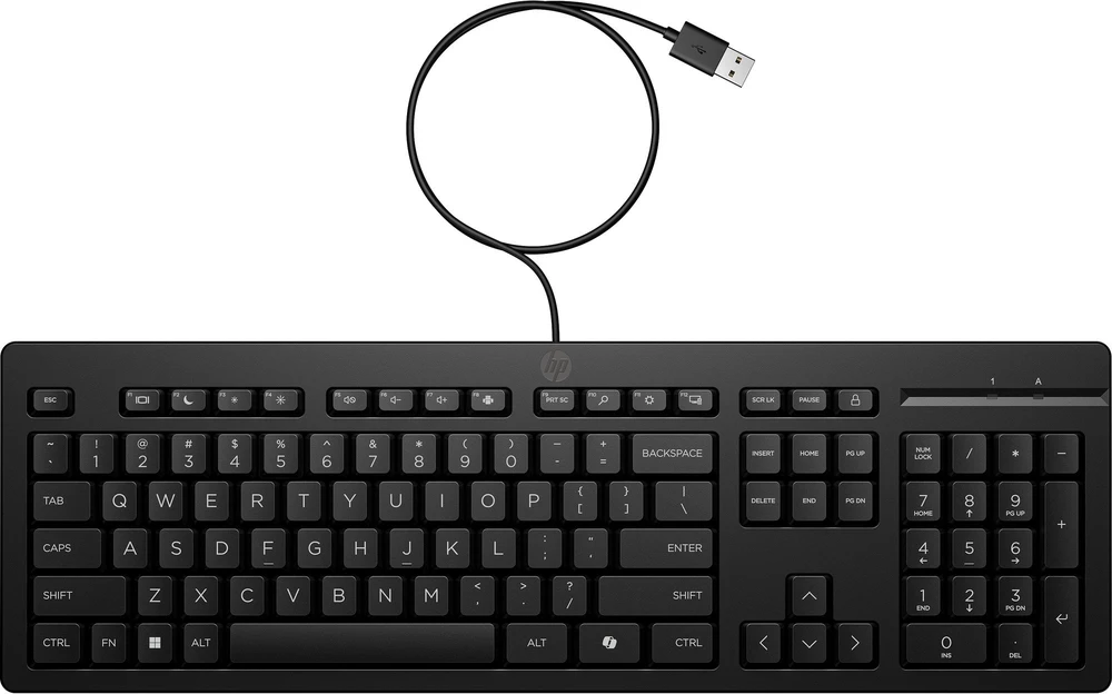 Hewlett Packard (HP) HP 125 laidinė klaviatūra, viso dydžio (100 %), laidinė, USB, membraninė, juoda