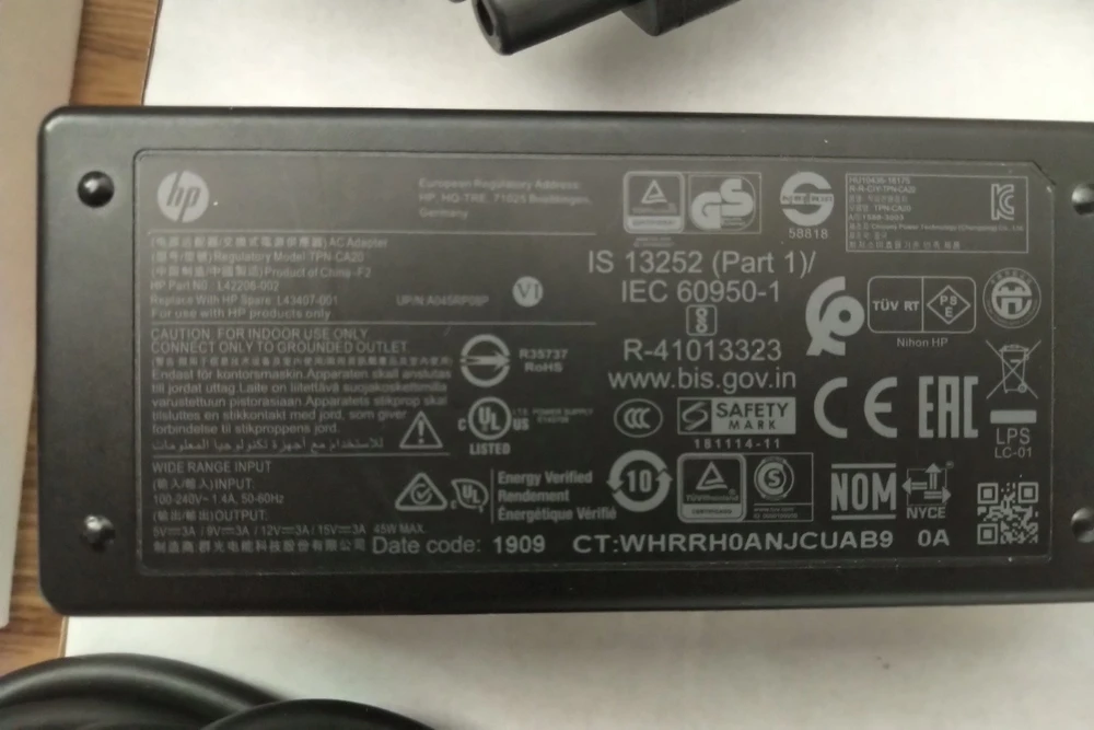 Hewlett Packard (HP) Nešiojamojo kompiuterio maitinimo adapteris HP 45W USB-C power adapter with NPFC 3-pin