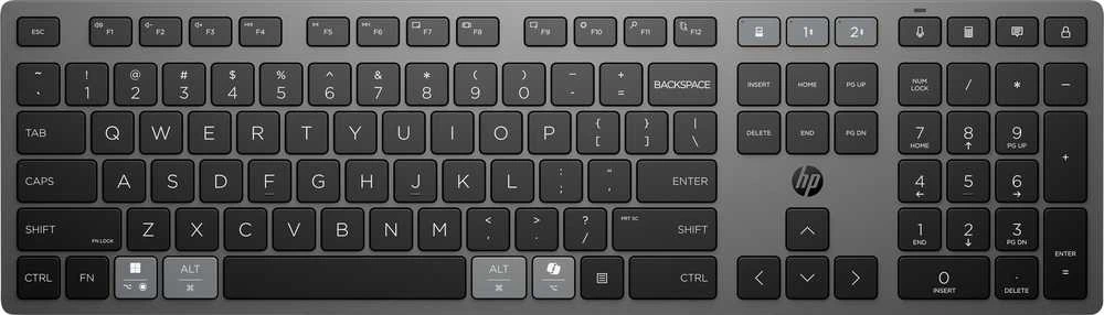 HP 725 Belaidė klaviatūra - Multi-Device, Dual-Mode, Programmable, Rechargeable - Nightfall Juodas, spill resistant - ENG