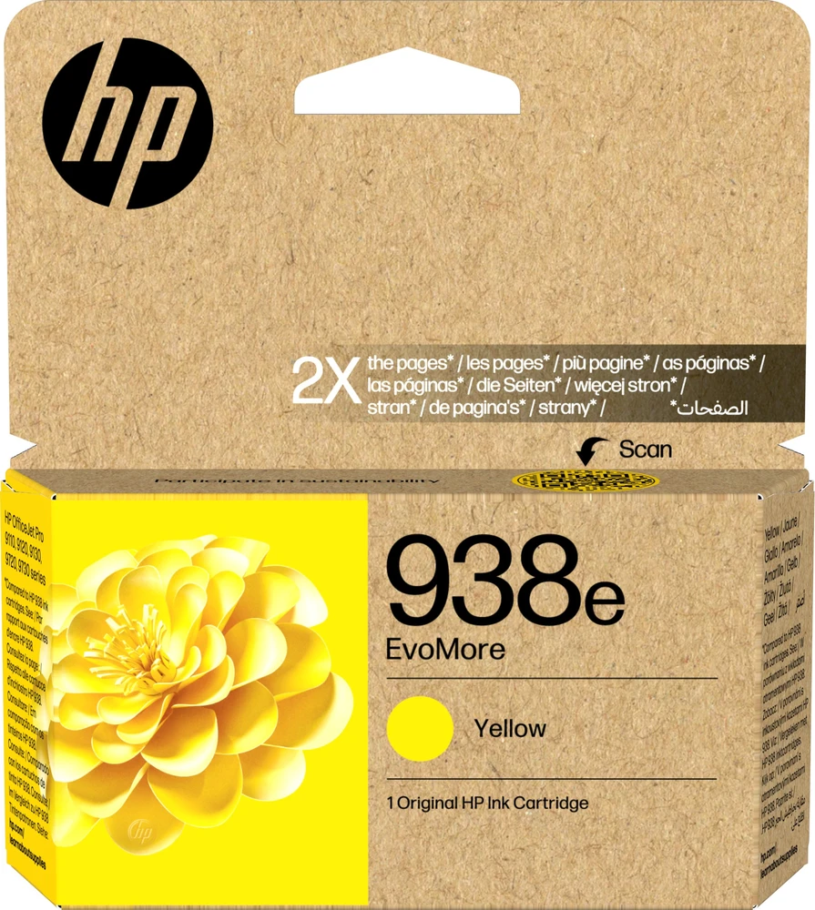 Spausdintuvas HP 938e EvoMore - 20 ml - geltona - oryginalny - Officejet - Kasetė atramentowy - dla Officejet Pro 9110b, 9120, 9120b, 9120e, 9130b, 9130e, 9720E, 9730e (4S6Y1PE#LS1)
