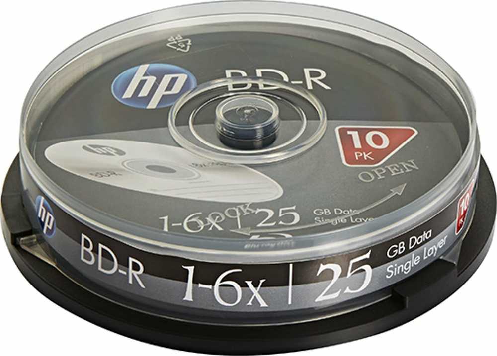 HP BD-R, vieno sluoksnio 25GB, standartiniai, cake box pakuotė, BRE00071-3, 69321, 6x, 10 vnt., skirti duomenų archyvavimui