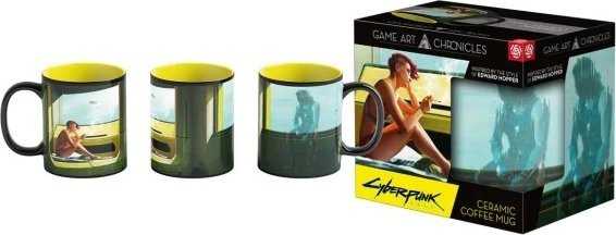 „Cenega Heat Reveal“ puodelis „Good Loot Cyberpunk 2077 Game Art Chronicles“ – V ir Edward Hopper 450 ml Juodas, Geltona