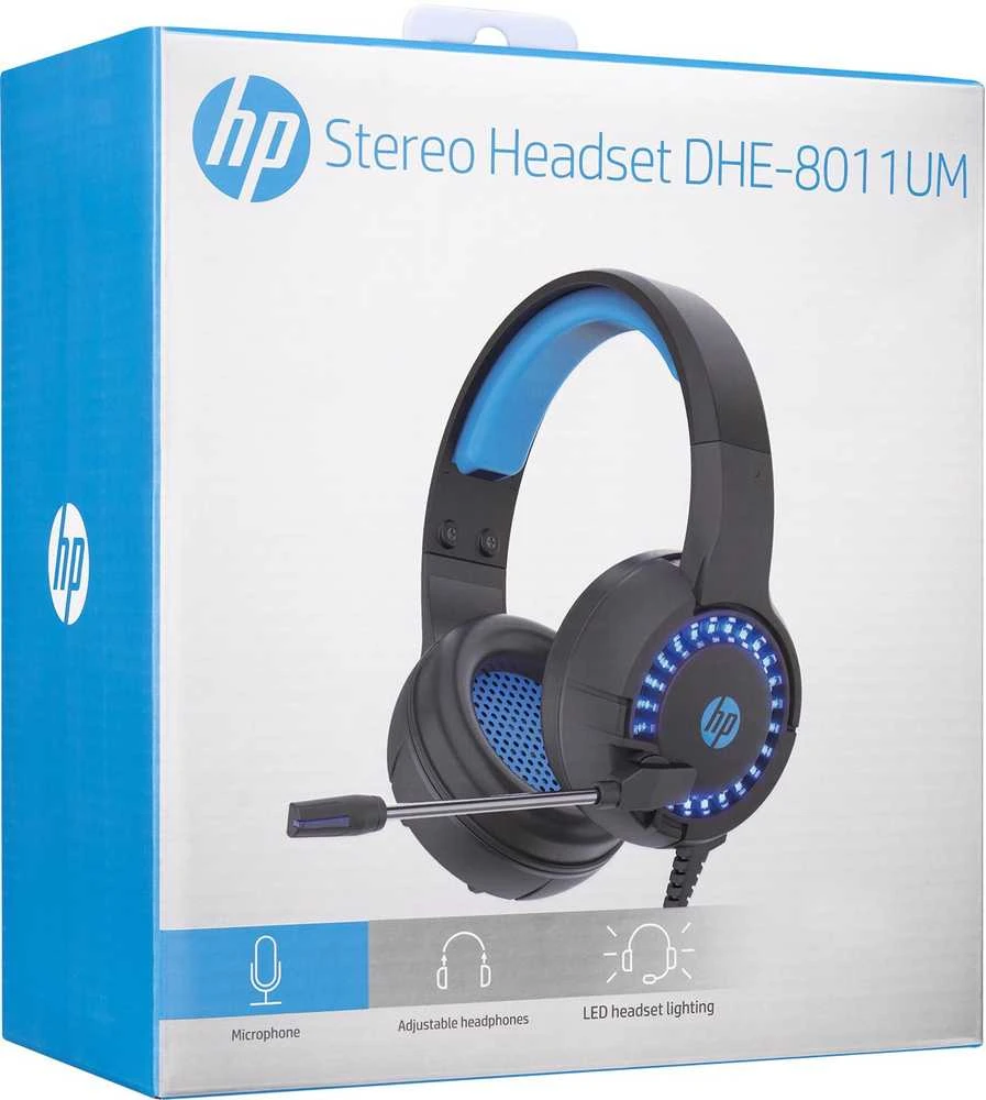 HP DHE-8011, ausinės su mikrofonu, garsumo valdymas, juoda, 2.0, podświetlona, 3.5 mm jack + USB