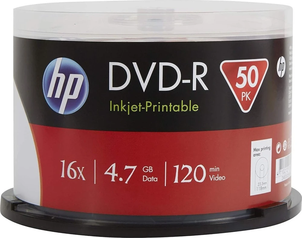 Verbatim HP DVD-R, spausdinamas, DME00025WIP-3, 4,7 GB, 16x, velenas, 50 vnt. pakuotė, 12 cm, duomenų archyvavimui