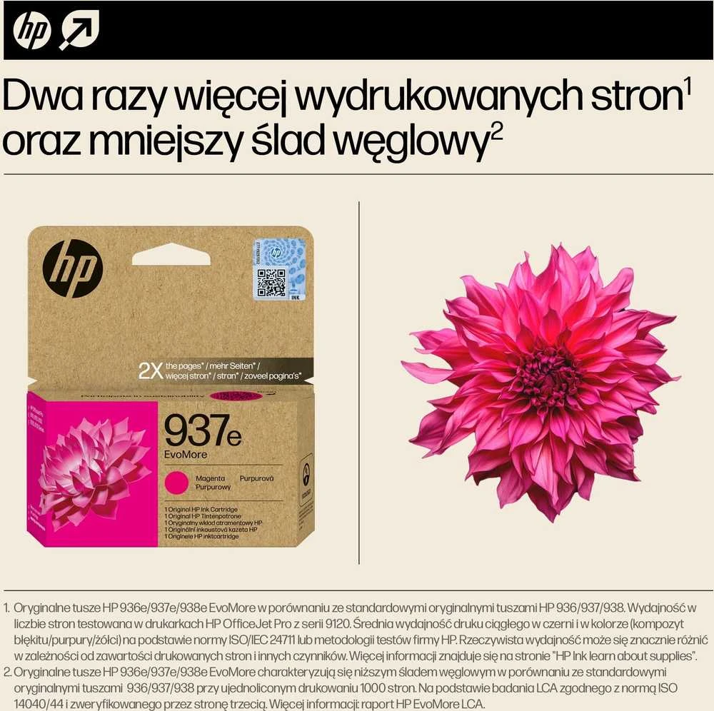 Originalus HP rašalas EvoMore 4S6W7NE, HP 937e, rausvai raudonas, 1650s