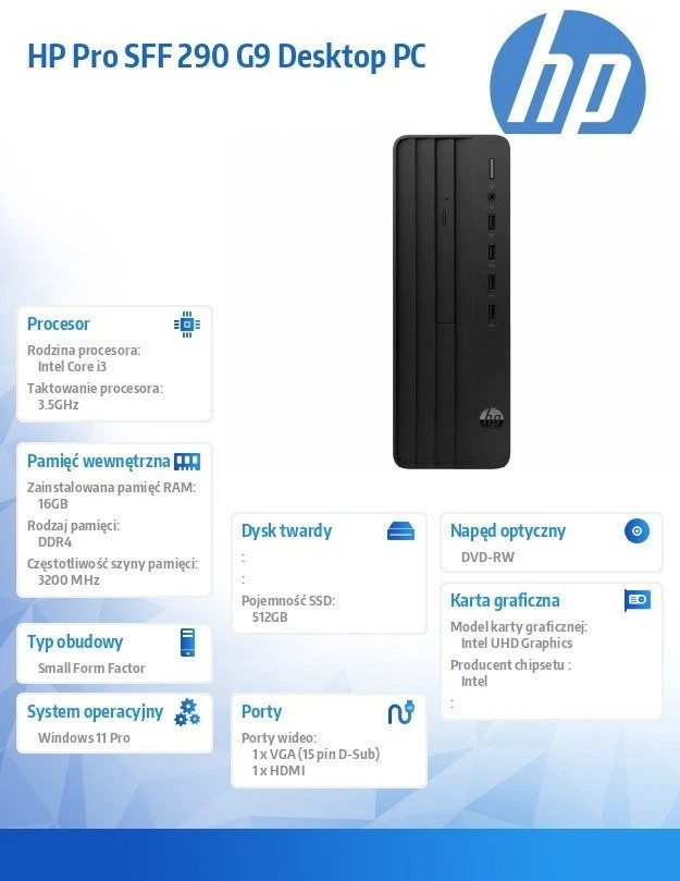 Stacionarus kompiuteris HP INC 290G9 SFF/i3-14100/16/512/W11P/3YOS