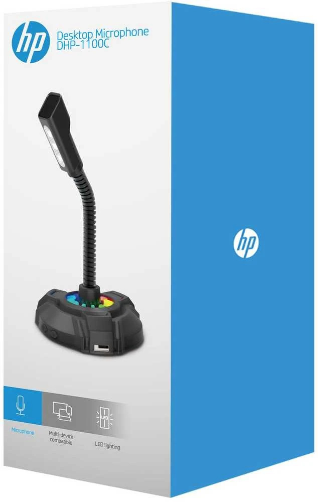 HP, kompiuterio mikrofonas, DHP-1100C, Juoda, USB šakotuvo LED lemputė