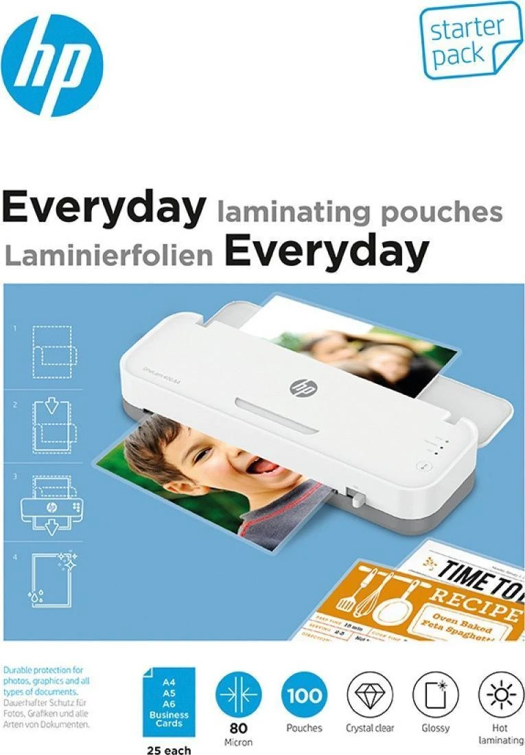 HP Folie laminacyjne Everyday, 25 x (A4, A5, A6, B-Card), 80 mic, 100 vnt.