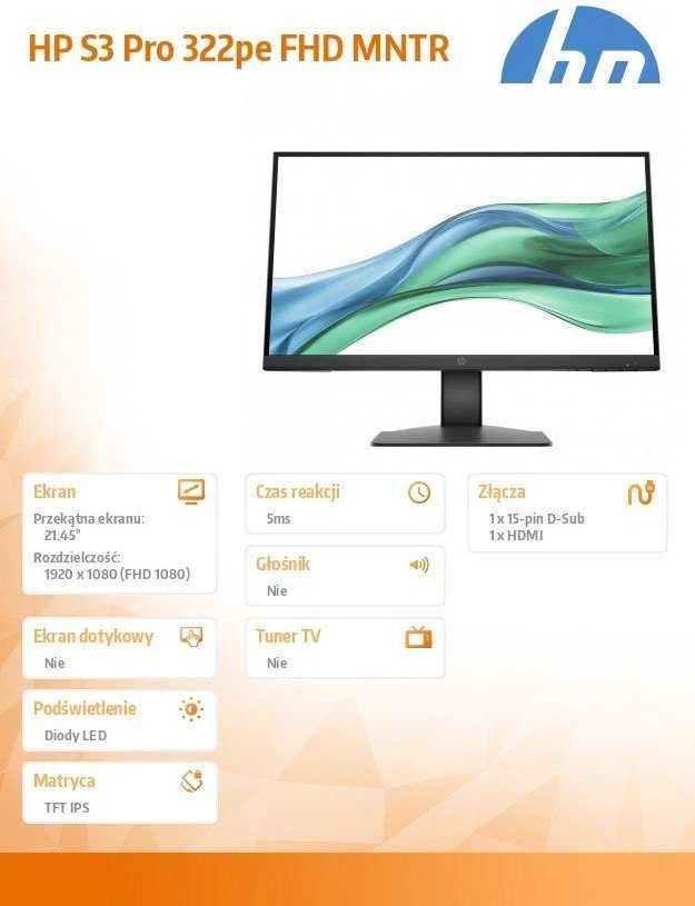 HP 3 serijos „Pro 322pe“ monitorius – 100 Hz | „Full HD“ | IPS | 21,45 colio