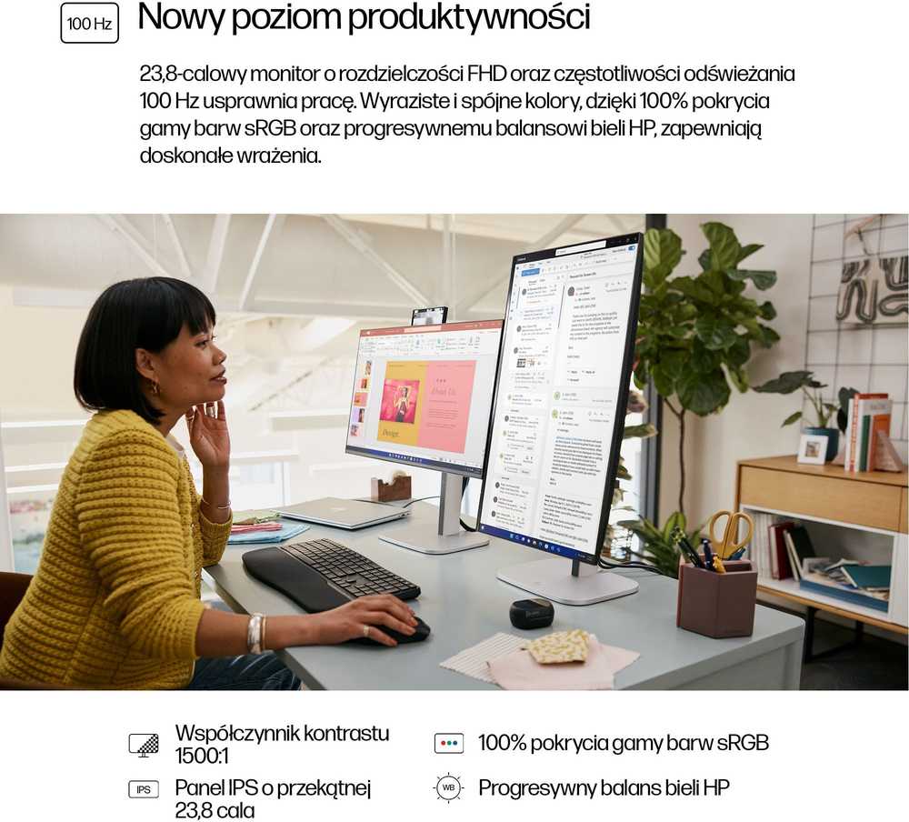 Monitorius HP Series 5 Pro 524PF - 23.8" | IPS | FHD | 100 Hz | 100% sRGB | 4x USB - Bez Stopy