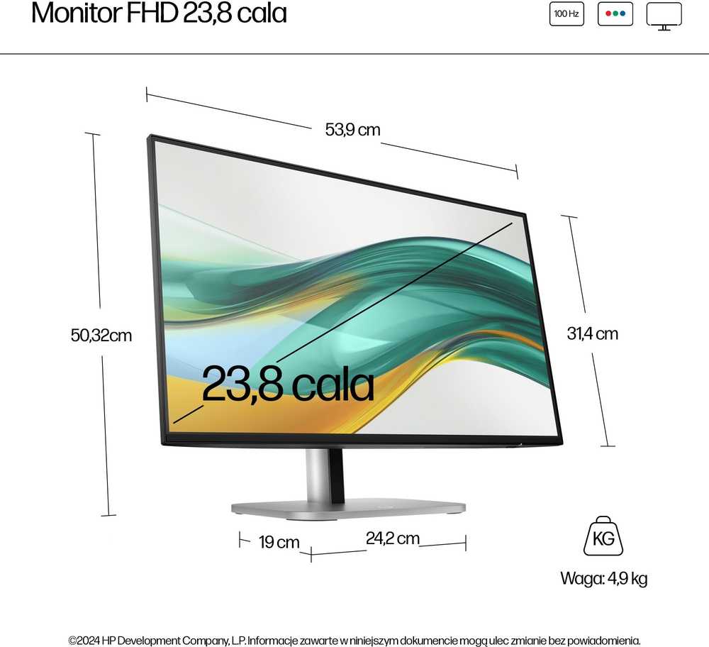 Monitorius HP Series 5 Pro 524PF - 23.8" | IPS | FHD | 100 Hz | 100% sRGB | 4x USB - Bez Stopy