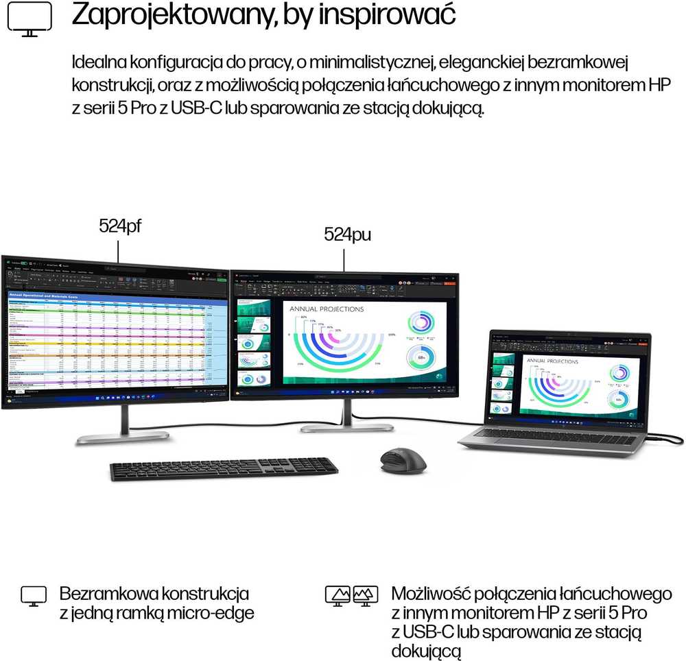 Monitorius HP Series 5 Pro 524PF - 23.8" | IPS | FHD | 100 Hz | 100% sRGB | 4x USB - Bez Stopy