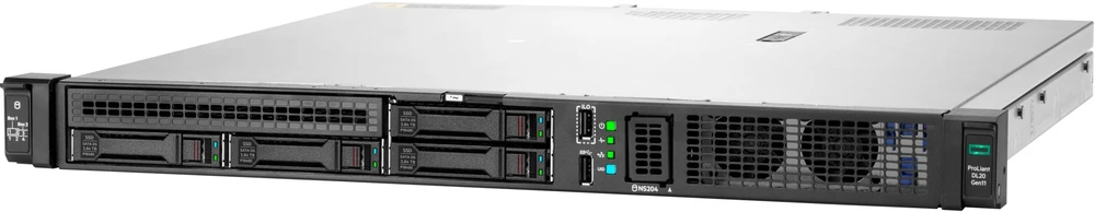HP serveris „ProLiant DL20 Gen11 Smart Choice“ modelis, 1U Rack SFF, Xeon E-2436 (2.9GHz/6c), 1x 32GB, Intel VROC SATA SW RAID, 4x SFF lizdai su karštuoju jungimu, 2x 480GB SATA SSD (P40497-B21), 4x 1G RJ45 (BCM5719/331T), 1x 800W adapteris, lengvai montuojami bėgeliai, rėmelis ir užraktas