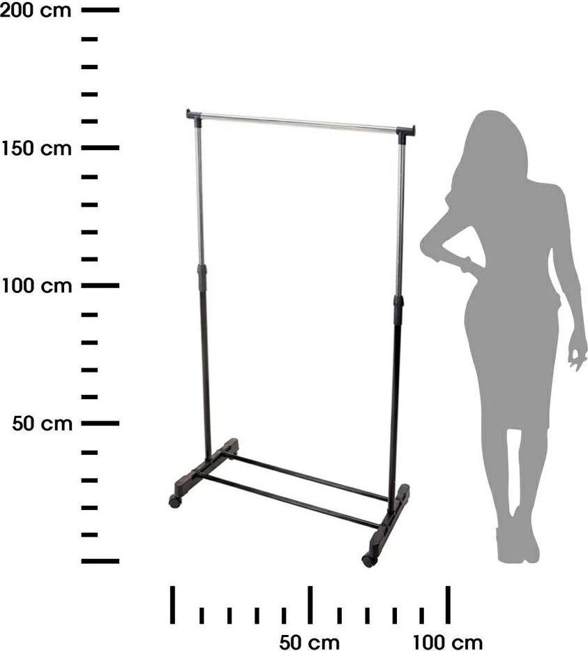 Excellent Houseware Drabužių kabykla metalinas juoda ant ratukų 160 cm