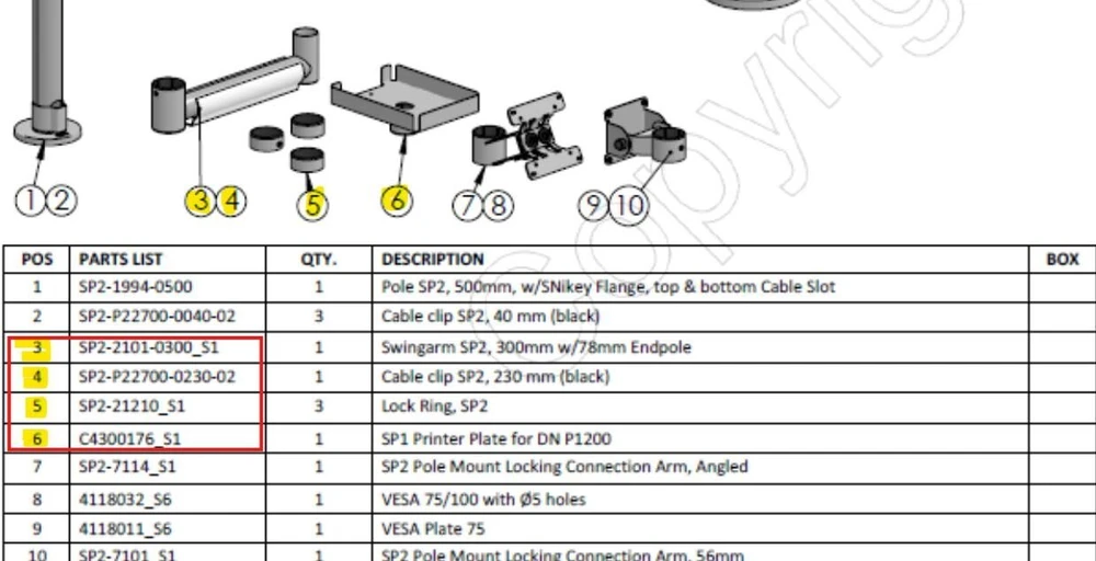 Ergonomic Solutions Huawei Kit: Swingarm AP2, kabelio laikiklis (HMSHOST-INT5-02)