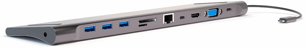 „HUB 4smarts 11in1“ nešiojamojo kompiuterio stovas HDMI/VGA/2xUSB-C/3xUSB-A/RJ45/SD/MMC/MicroSD/TF/AUX