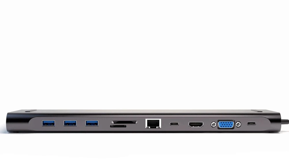 „HUB 4smarts 11in1“ nešiojamojo kompiuterio stovas HDMI/VGA/2xUSB-C/3xUSB-A/RJ45/SD/MMC/MicroSD/TF/AUX