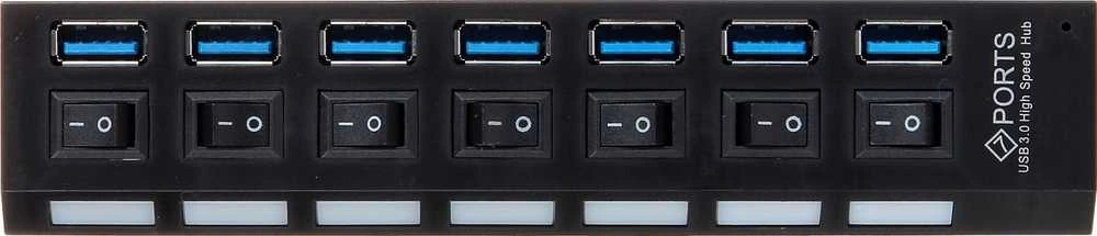 USB šakotuvas su 7 jungtimis ir valdymo mygtukais