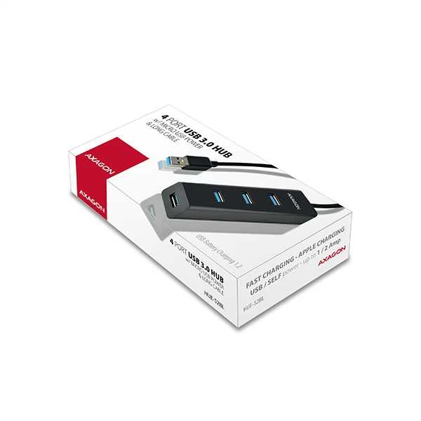 AXAGON HUE-S2BL 4x USB3.0 įkrovimo šakotuvas 1,2 m laidas, MicroUSB įkrovimas