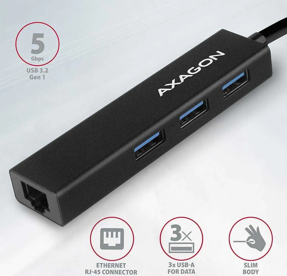 AXAGON SuperSpeed USB-A šakotuvas ir Gigabit LAN | HMA-GL3A