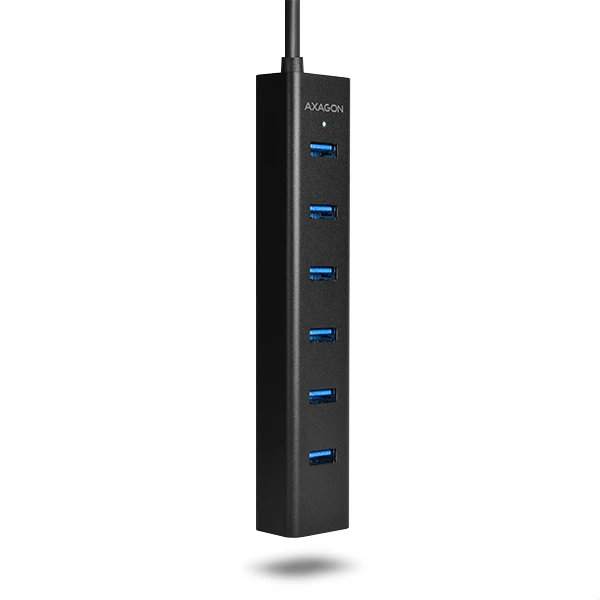 AXAGON HUE-SA7BP 7x USB3.0 ALU įkrovimo šakutė, įsk. AC Adapteris, Juodas