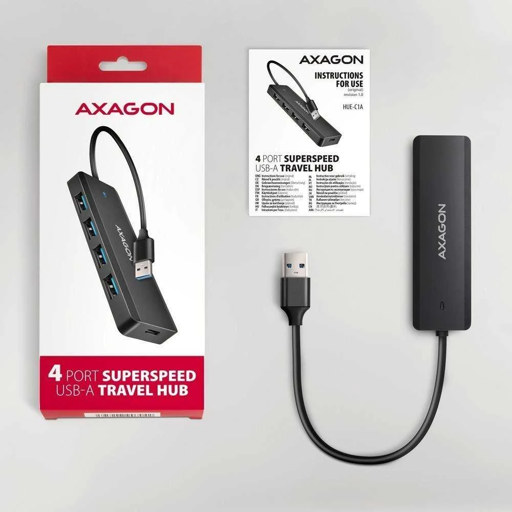 AXAGON Travel keturių prievadų USB-A 5Gbps šakotuvas | HUE-C1A
