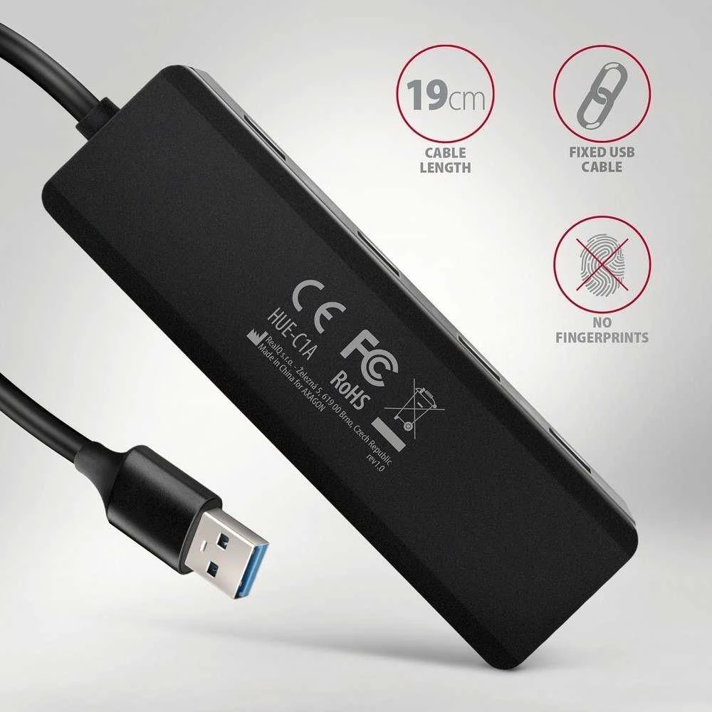 AXAGON Travel keturių prievadų USB-A 5Gbps šakotuvas | HUE-C1A