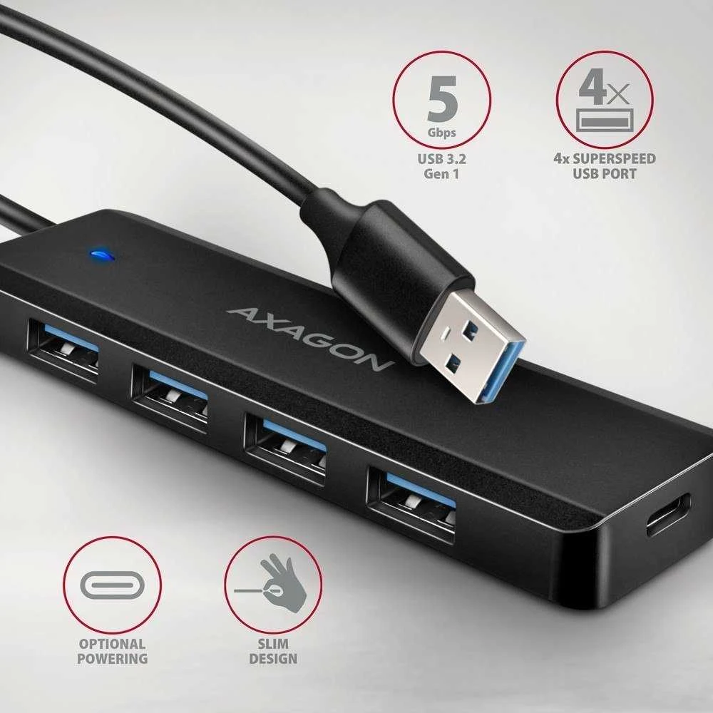 AXAGON Travel keturių prievadų USB-A 5Gbps šakotuvas | HUE-C1A
