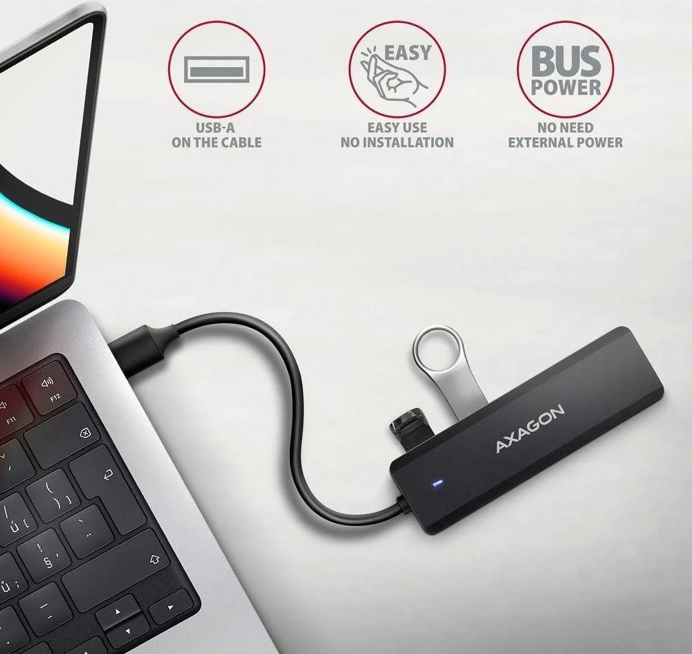 AXAGON Travel keturių prievadų USB-A 5Gbps šakotuvas | HUE-C1A