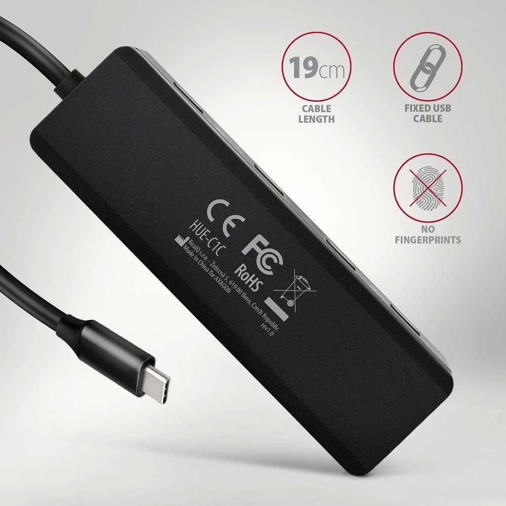 AXAGON Travel keturių prievadų USB-C 5Gbps šakotuvas | HUE-C1C
