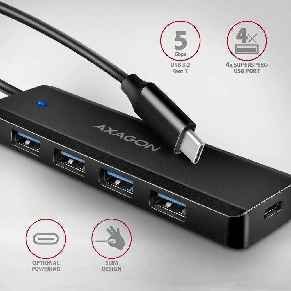 AXAGON Travel keturių prievadų USB-C 5Gbps šakotuvas | HUE-C1C