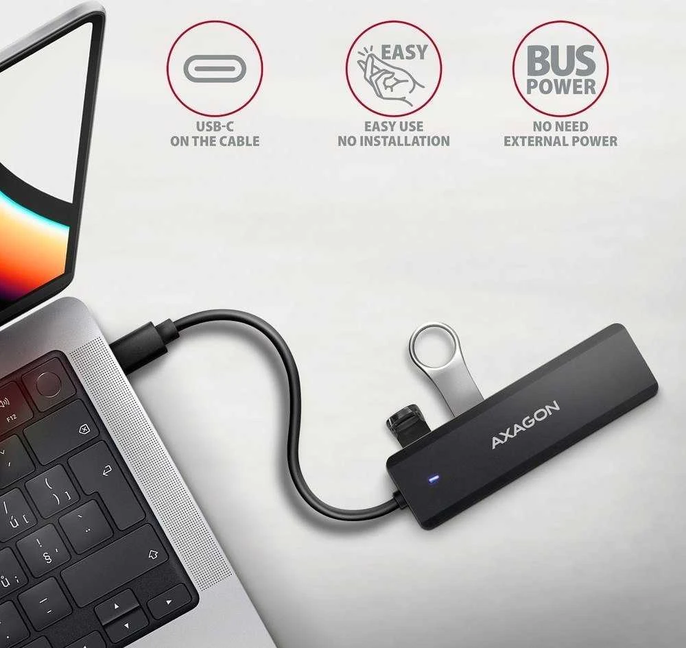 AXAGON Travel keturių prievadų USB-C 5Gbps šakotuvas | HUE-C1C