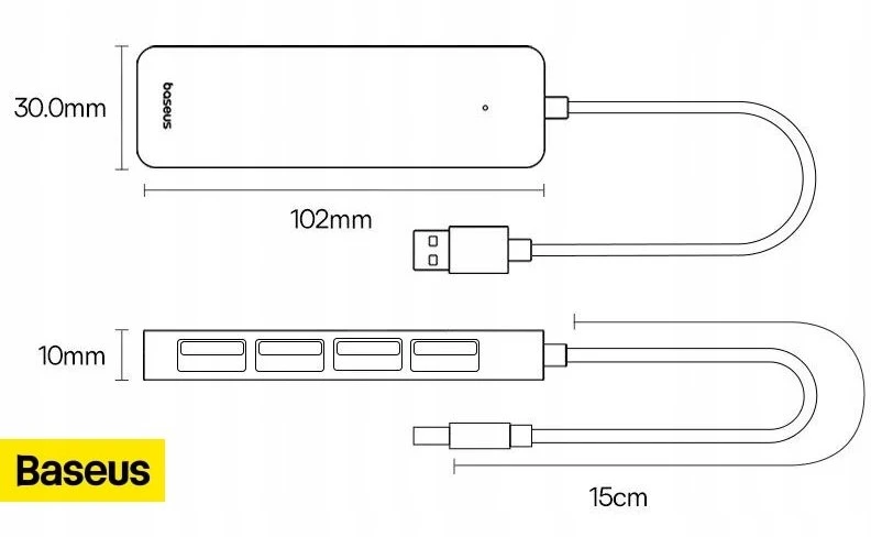 4in1 Hub Baseus UltraJoy Lite USB-A į USB 3.0 15cm (pilka)