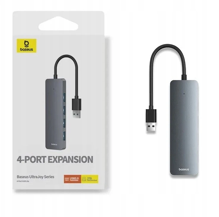 4in1 Hub Baseus UltraJoy Lite USB-A į USB 3.0 15cm (pilka)